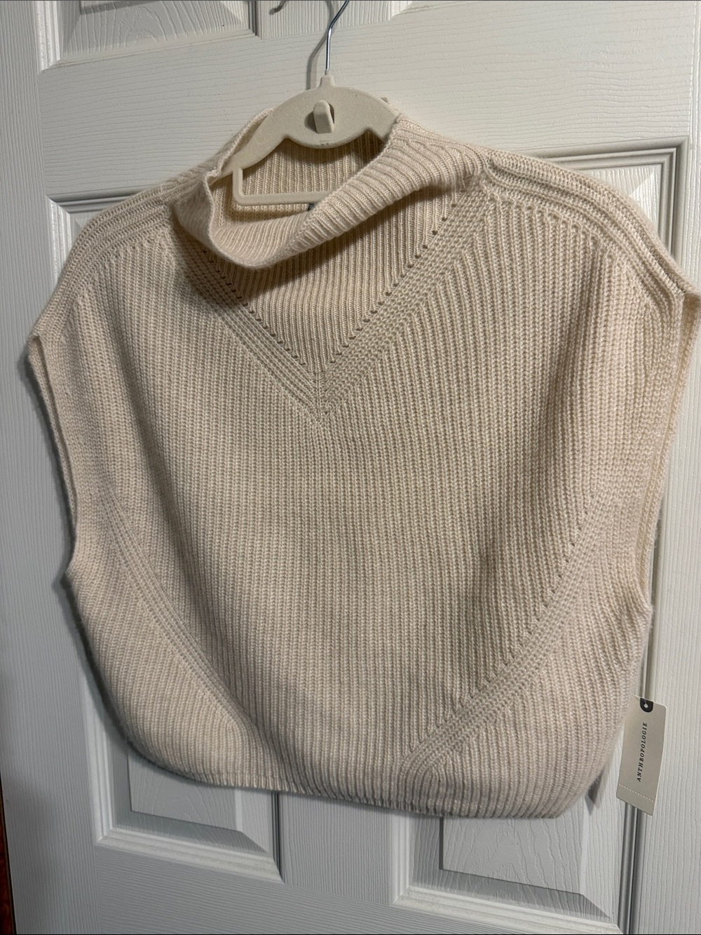 Anthropologie Cream Ribbed Mock Neck Sweater Vest